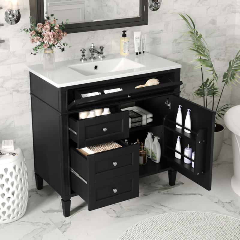 Meuble-lavabo 36 po avec lavabo supérieur, Noir