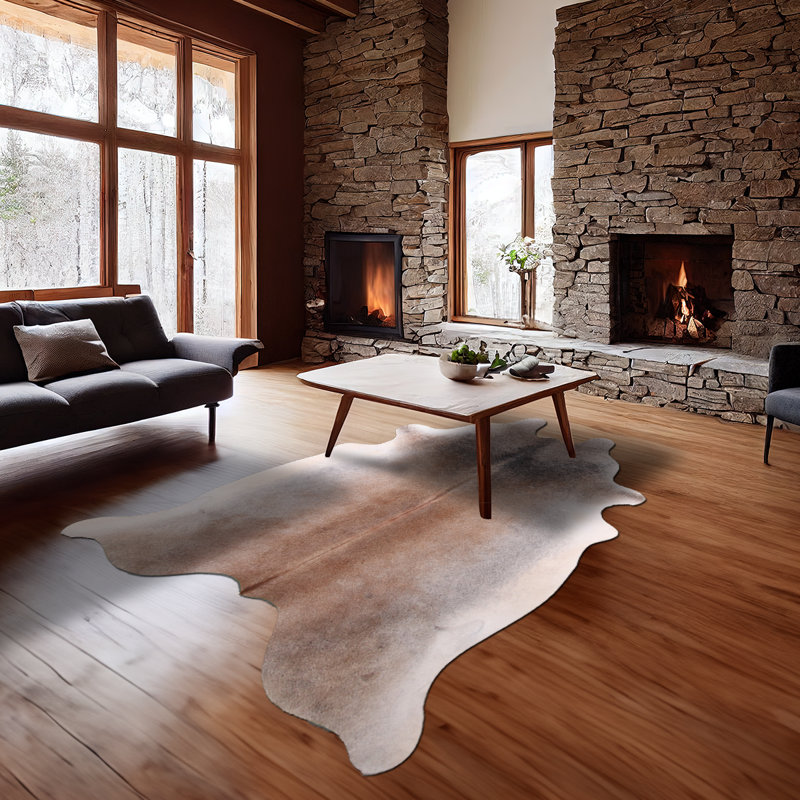 Custom Genuine Tan Grey Cowhide Rug, Novelty 6'2" x 7'4"