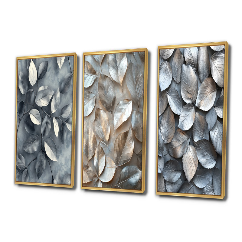 Cuivre, argent, étain, feuilles I - Collection de décorations murales feuilles, H 40 po x l 60 po, Doré