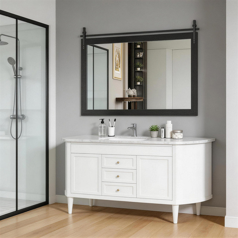 Miroir de salle de bain Farmhouse, 55 po x 36 po, Noir