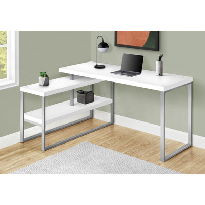 Bureau d'ordinateur, bureau personnel, coin, tablettes de rangement, L 60 po, forme en L, travail, ordinateur portable, métal