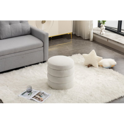 006-Repose-pieds rond en velours doux, ivoire