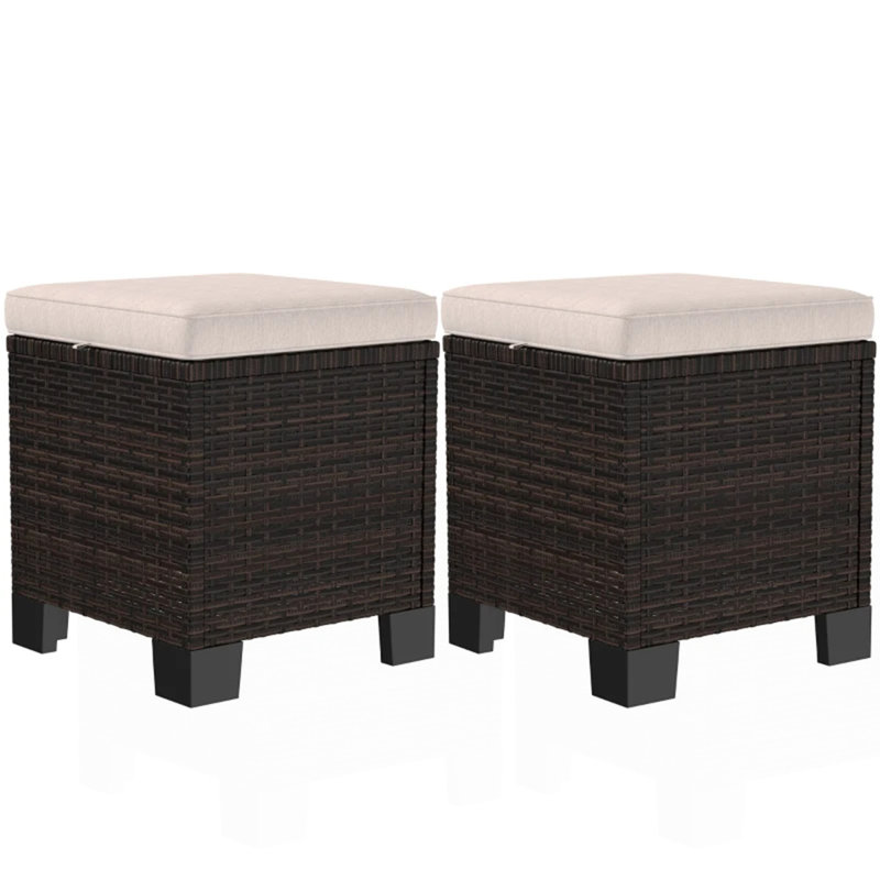 Ensemble de 2 cubes de repose-pieds d'extérieur, Brun / blanc crème