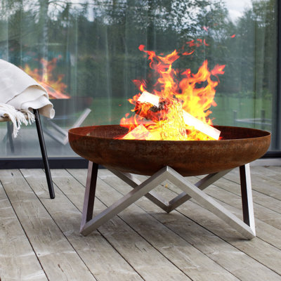 Noris Round Stainless Steel and Steel Wood Burning Fire Pit