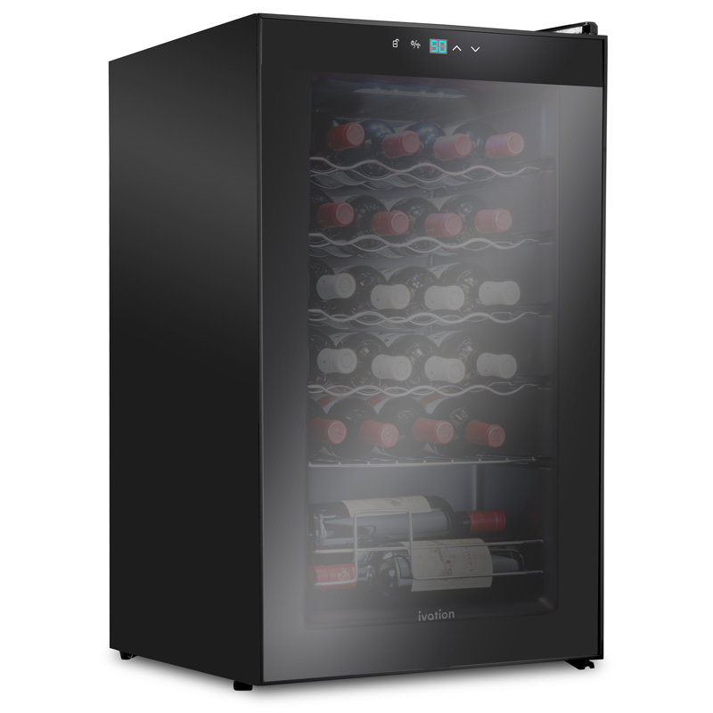 Ivation Black Freestanding 24-Bottle Wine Cooler with Glass Door