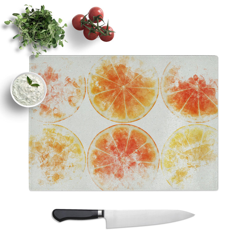 Orange Fruit Slices Watercolour Chopping Board, 0.4cm H x 28.5cm W x 39cm L