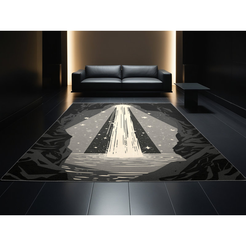 Machine Washable Pacchiana Eclectic Starburst Rug in Gray – Gray Binding, 4' Square