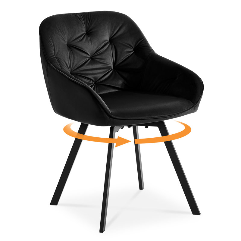 48cm H Velvet Upholstered Metal Armchair, Black