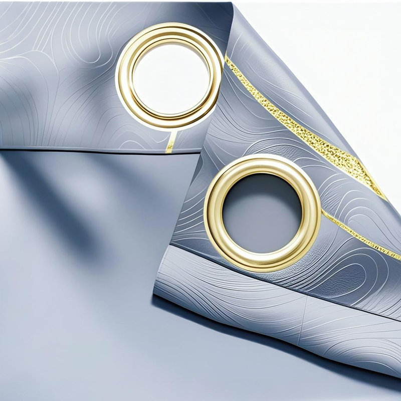 Blackout Curtain Pair, Bluish Grey/Gold