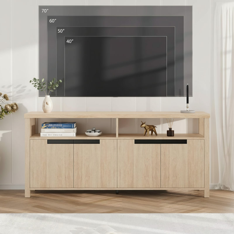Meuble télé, avec rangement et tablette ouverte, Naturel