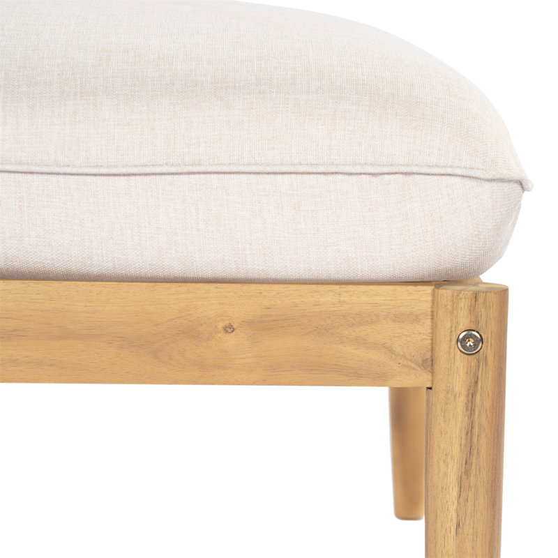 Repose-pieds d'extérieur en bois d'acacia Terassi, finition teck clair avec coussin beige