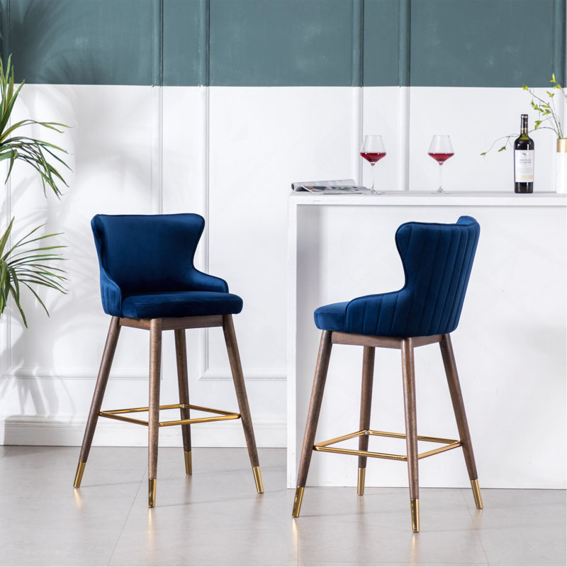 Ensemble de 2 tabourets à oreilles à hauteur de comptoir rembourrés en tissu