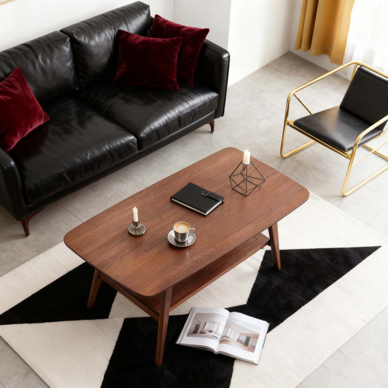 Table basse centrale 100% chêne massif, H 17,32 po x L 47,25 po x l 22,05 po, Bois naturel délavé