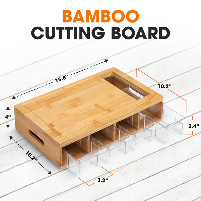 Bamboo Cutting Board with Clear Plastic Storage Trays