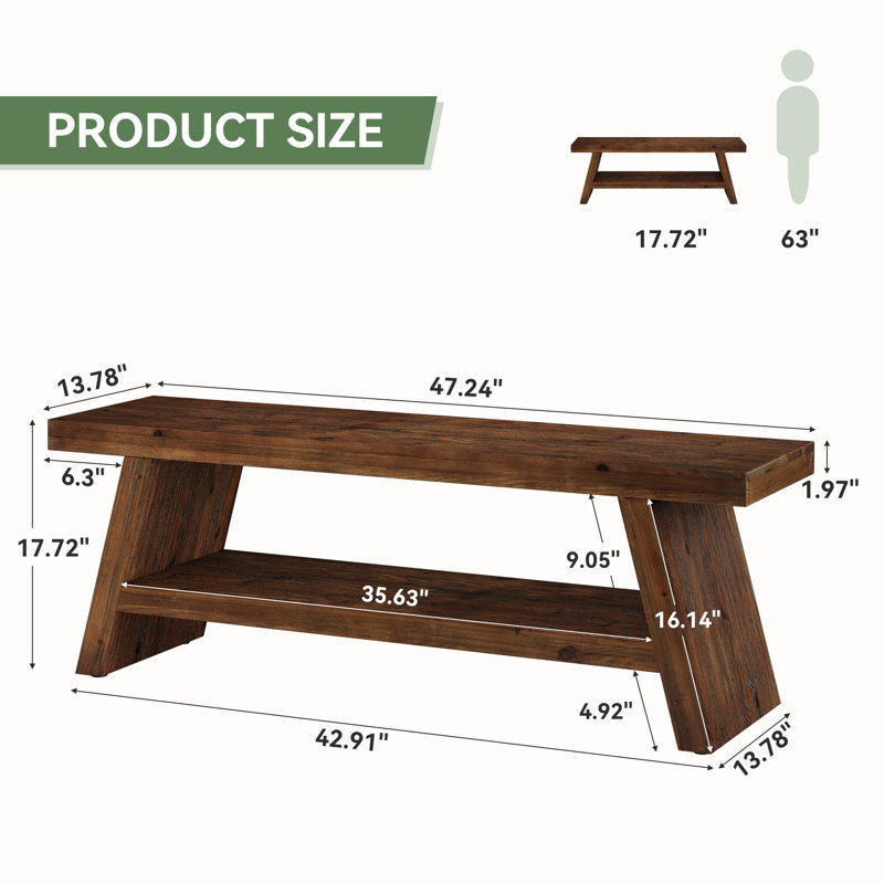 Solid Wood Storage Bench, Dark Brown