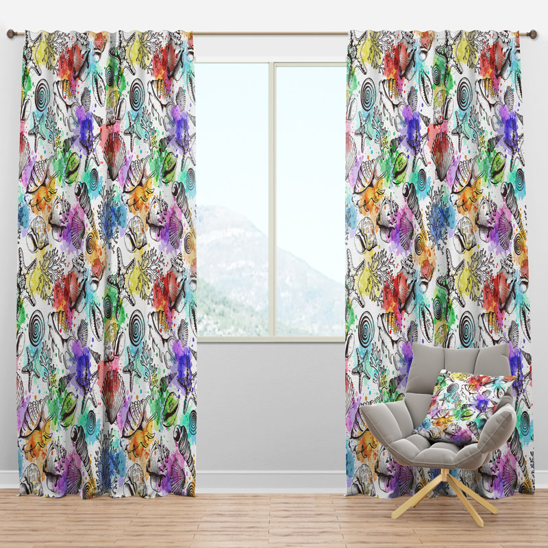 Motif de coquillages modernes - Rideau naturel - Velours obscurcissant - 1 panneau, l 52 po x L 95 po