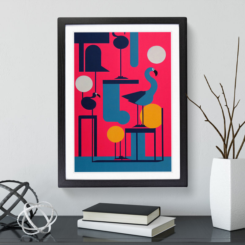 Artistic Flamingo Abstract - Wall Art, Black Framed Paper, 64cm H x 46cm W x 2cm D