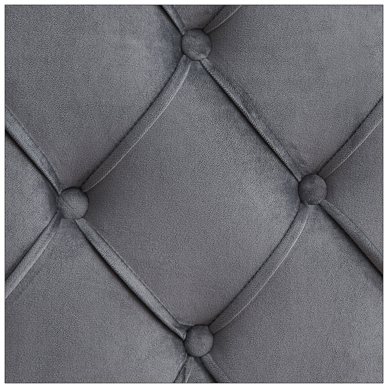 Velvet Button Tufted-Upholstered Bed With Wings Design - Strong Wood Slat Support - Easy Assembly - Grey, Queen, Platform Bed