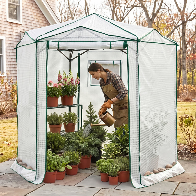 Serre de jardin portative 6,6 x 6,6 pi Hexagon, Blanc