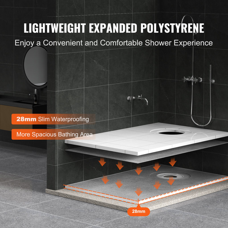 Ensemble de trottoir de douche, ensemble de bac de douche 60 po x 38 po avec bonde décalée de 6,3 po, ensembles d'installation de douche légère en EPS avec 2 chiffons imperméables, bâtons de pente de pan de douche convenant à la salle de bain