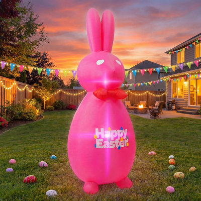 6FT Easter Inflatables Outdoor Decoration Pink Bunny Built in LED Lights Blow Up Yard Decoration for Lawn Garden Holiday Party