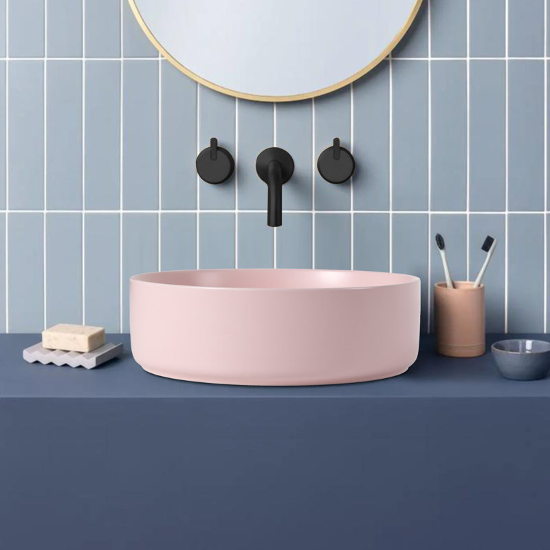 Lavabo de salle de bain vasque carré en céramique 15,7 po Topcraft, Rose