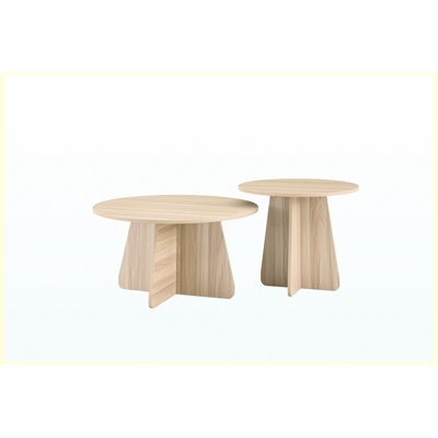 Retro-Style Round Nesting Coffee Table Set with Crisscross Legs, Walnut or Natural Wood Finish for Living Room, Dining Room