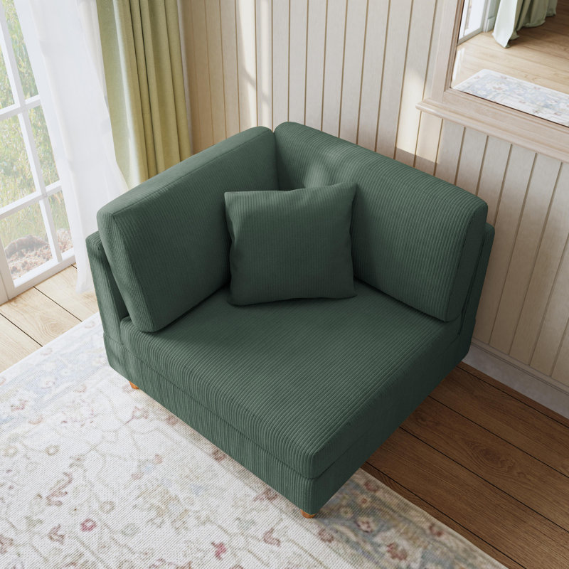 Seemab Upholstered Hunter Green Corduroy Armchair with Pillow Back, One Arm Single Chair Module Part For Sectional Sofa