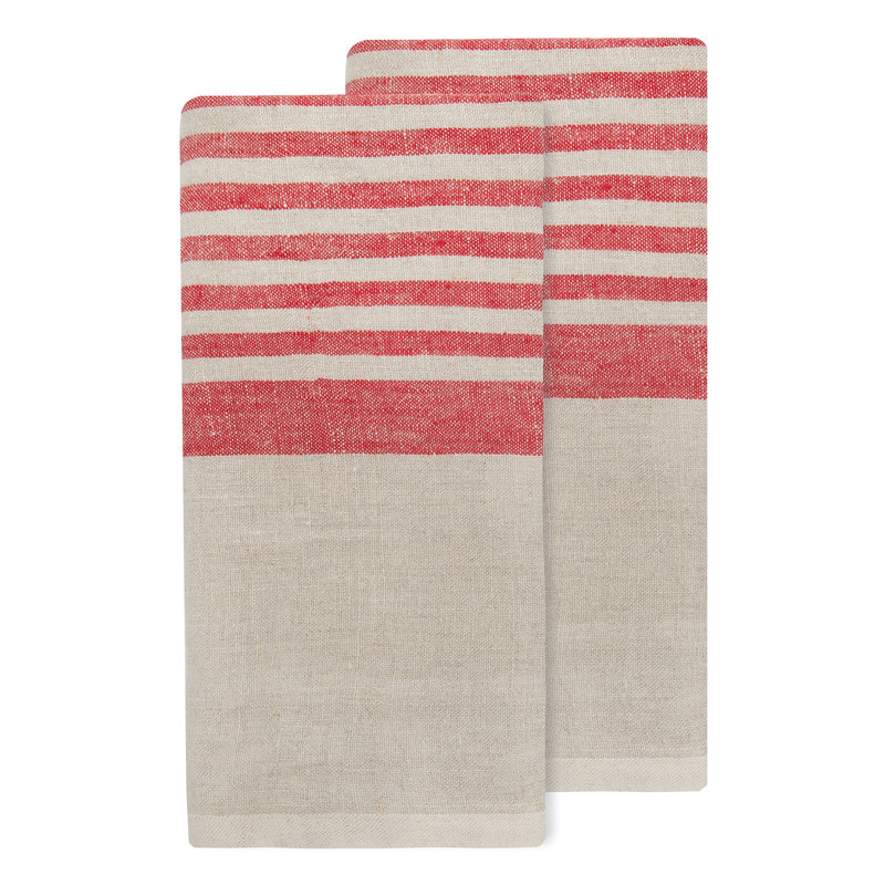 Camargo Stripe Tea Towel Kitchen Towel, Natural/Red