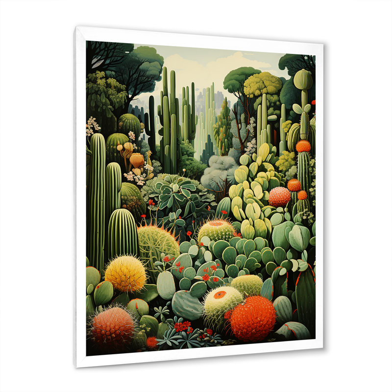 Cactus olive oasis sur toile, H 40 po x l 30 po x P 1,5 po, Cadre simple blanc