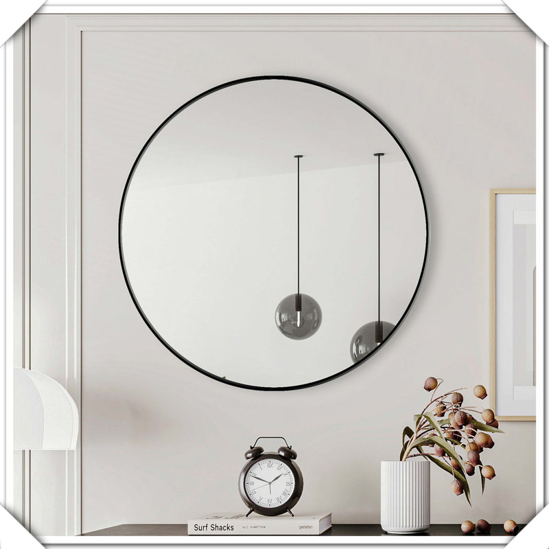 Miroir de décoration murale en métal, Noir, H 27,95 po x l 27,95 po