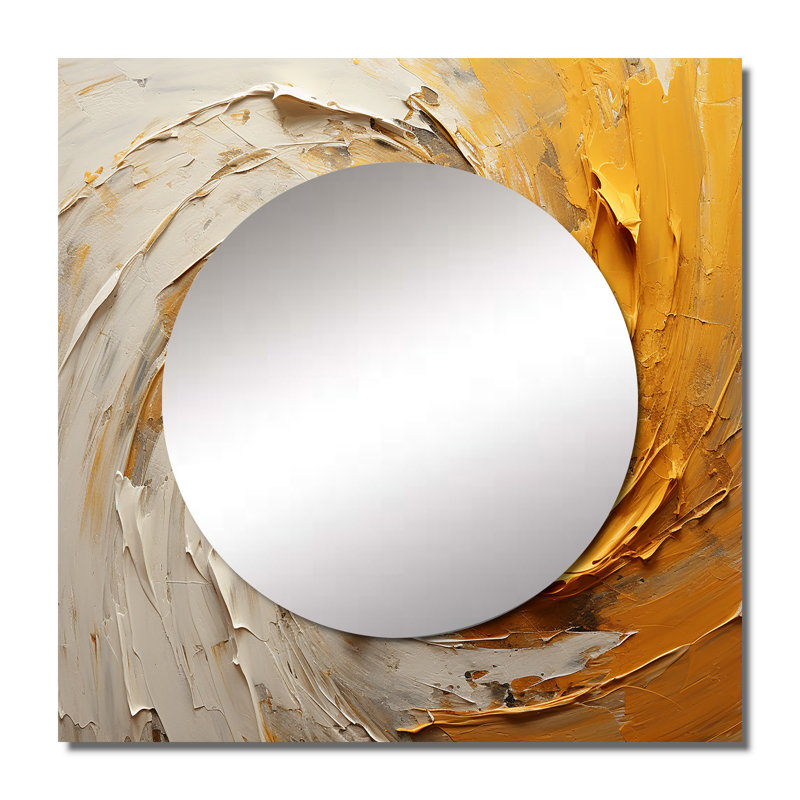 Refugio - grand miroir carré en spirale abstraite à spirale de zeste de citron doré, 23 po x 23 po