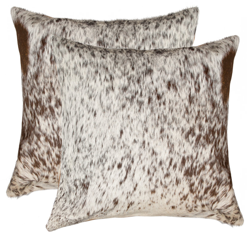 Set of Two 18" Cowhide Throw Pillows, Dark Chocolate/White