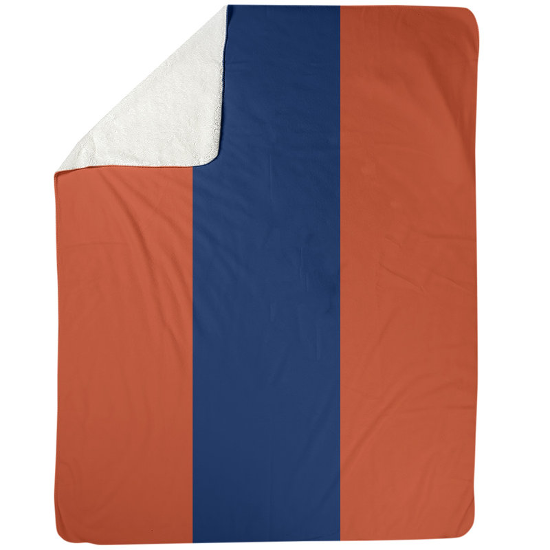 Quilted Throw Blanket, 50" x 60", Navy Blue/Orange/Navy Blue, Coral Fleece