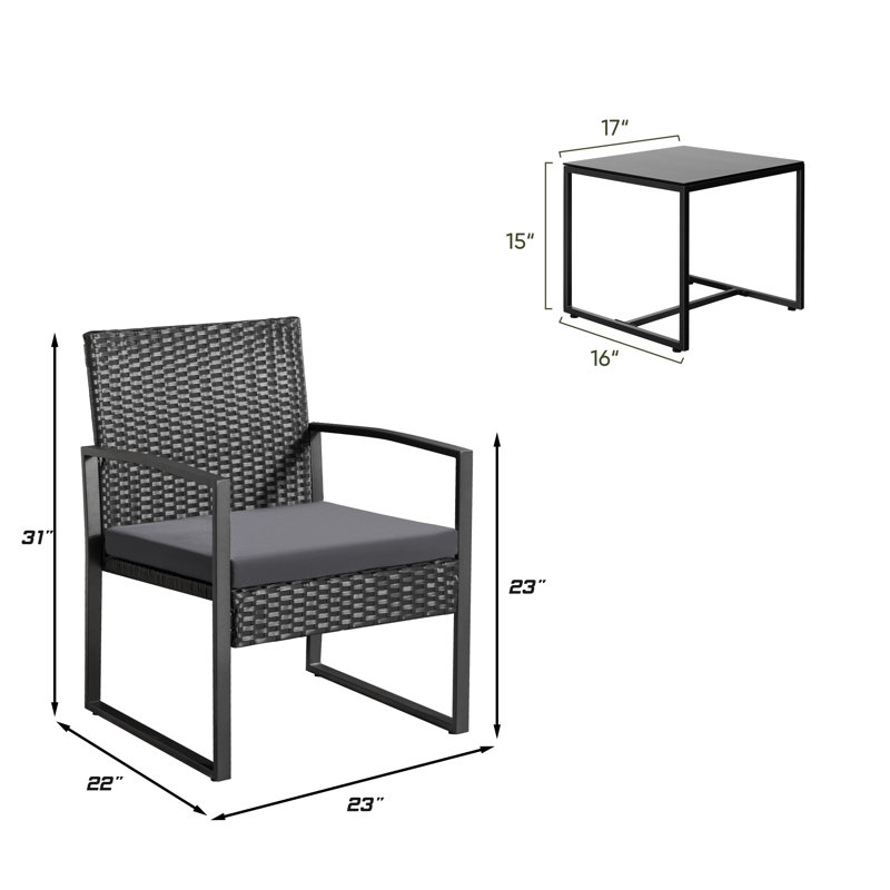 Moncure 2 - Person Patio Conversation Set with Cushions, Gray