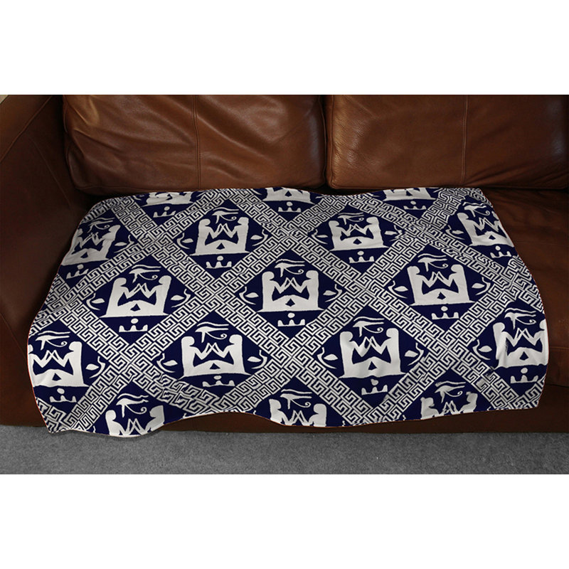Couverture hieroglyphes égyptien, 65 po x 80 po, Bleu marine