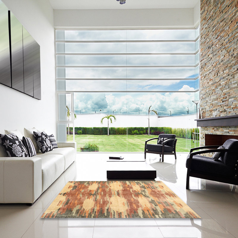 Tapis contemporain orange / jaune, Carré 3 pi