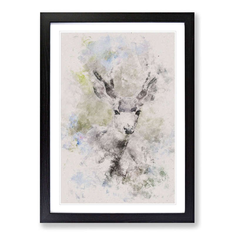 Resting Deer - Picture Frame Painting Print, 33cm H x 24cm W x 2cm D, Black Framed
