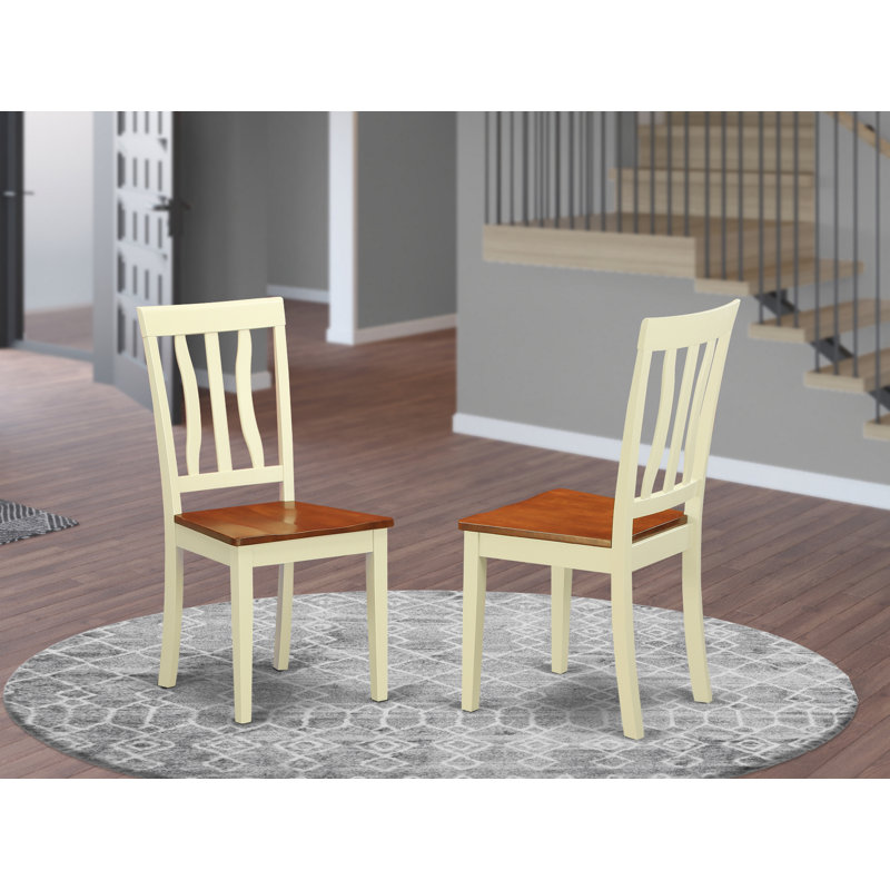 Antique Dining Room Chairs - Slat Back Solid Wood Seat Chairs, Set of 2, Buttermilk & Cherry, Buttermilk Cherry/Wooden