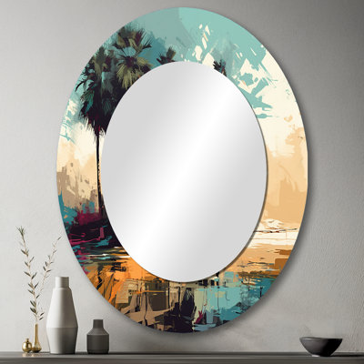 Blue Coastal Bohemia II - Landscapes Oval Decorative Mirror On Metal