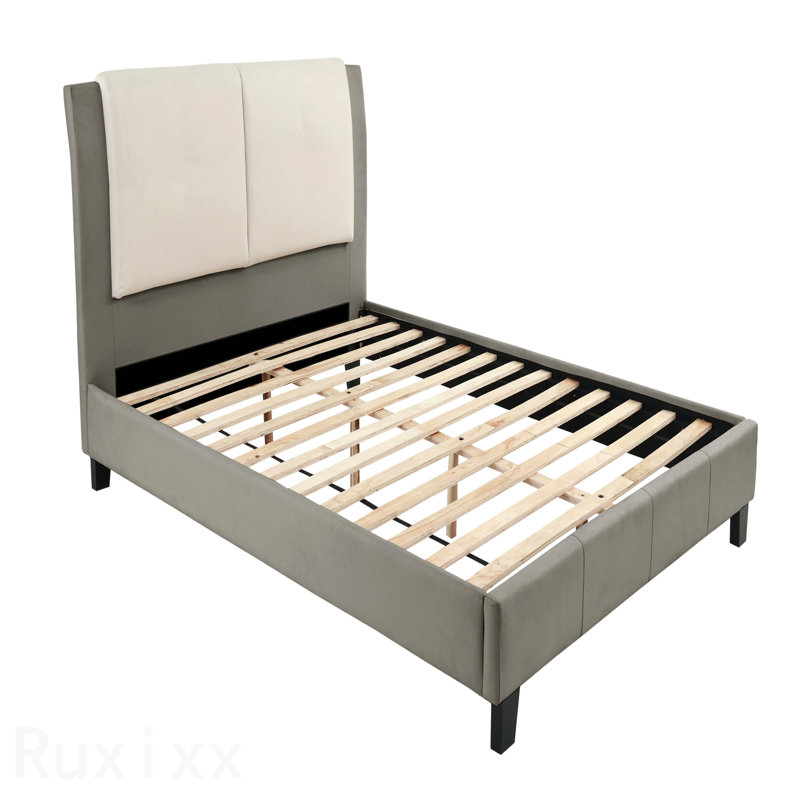 Ensemble de lit double style contemporain en similicuir rembourré avec pieds en plastique et lit plateforme, Full