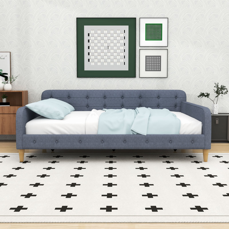 Upholstered Daybed with Button-Tufted Design, Gray, Queen