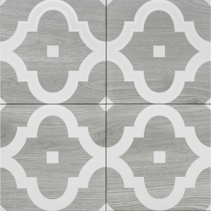 Larissa Deco 10" x 10" Wood Look Patterned Matte Porcelain Tile, Gray/White