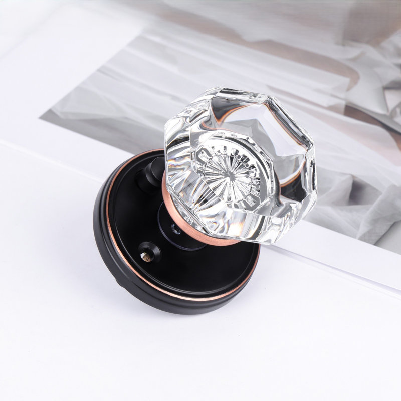 Boutons de porte d'intimité en cristal Coolnews Modern Grace Series, Bronze frotté à l'huile