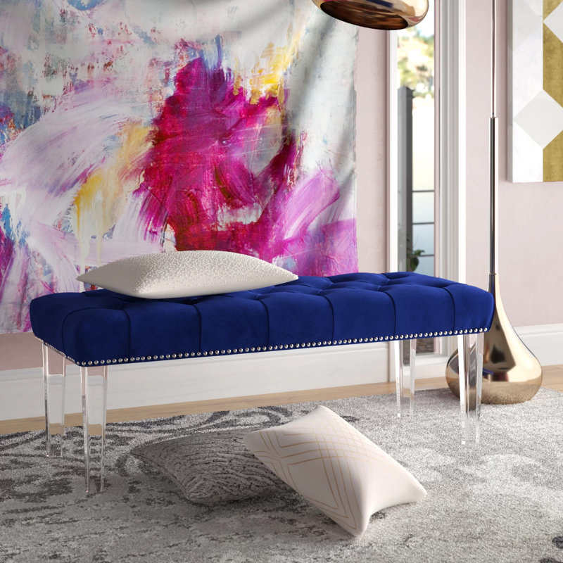 Stockbridge Velvet Upholstered Bench, Navy Blue