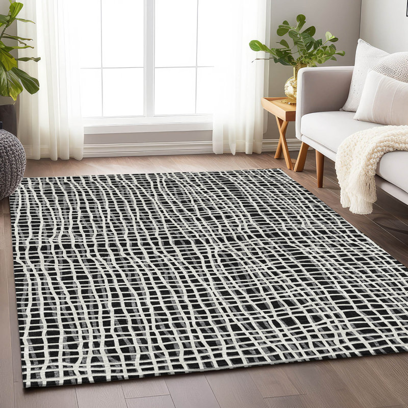 Tapis noir Prisco lavable à la machine de qualité supérieure, Rectangulaire 3 pi x 5 pi