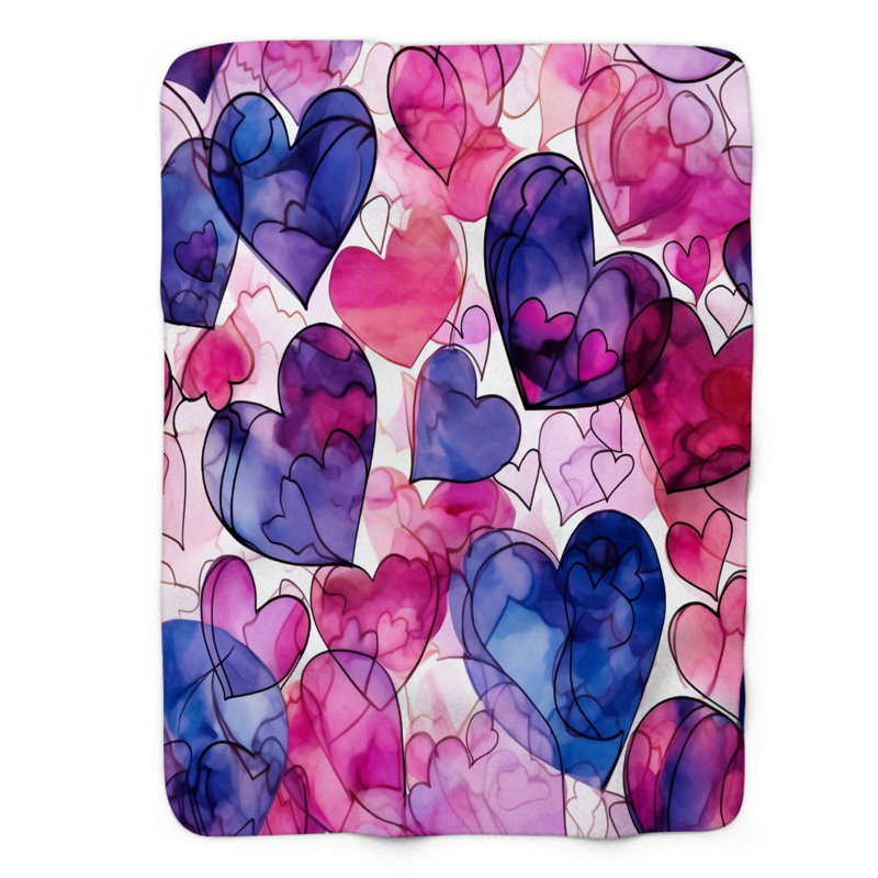 Cœur avec encre à alcool - couverture Sherpa de qualité supérieure 1 pièce, Grand lit