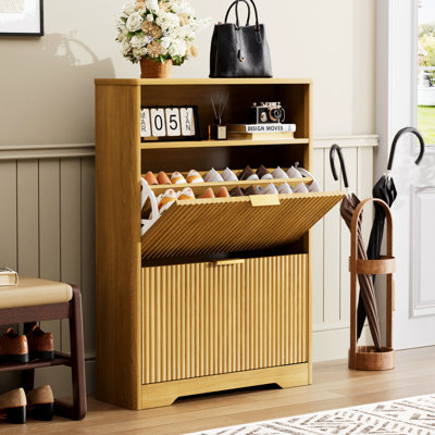 Shoe Cabinet Storage For Entryway Hidden Shoes Storage Cabinet With 2 Flip Drawers, Tall Free Standing Shoe Organizer Rack For Foyer, Hallway. 31.6'' L X 9.6'' W X 40'' H.