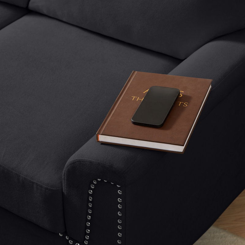 82" Modern Compressed Snowfleece Fabric 3-Seater Sofa, Noir