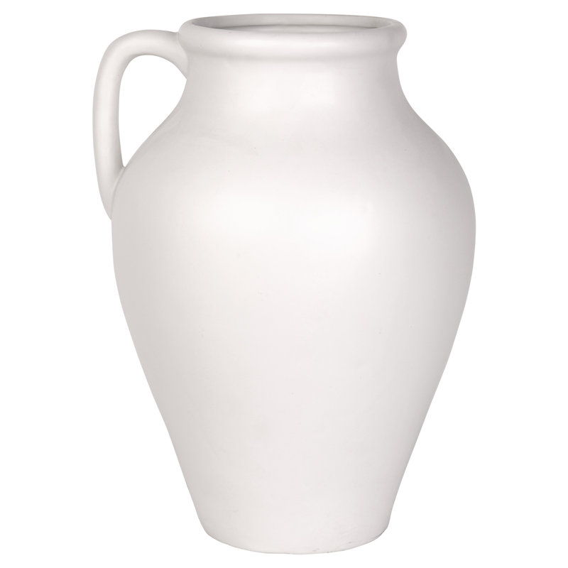 Vase en céramique 14 po avec poignée - Élégante pièce de résistance pour tablettes et tables, Blanc